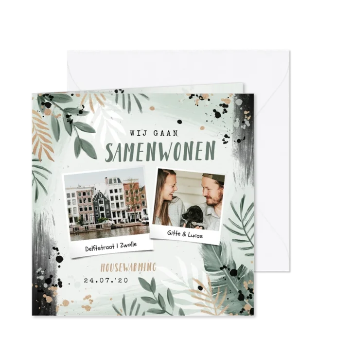 Verhuiskaart samenwonen housewarming botanisch foto