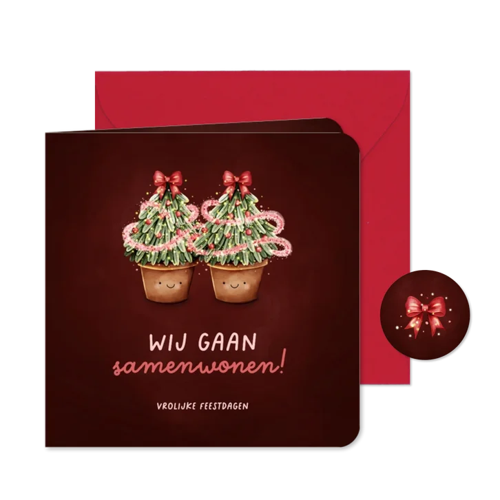 Verhuiskaart samenwonen met 2 kerstbomen