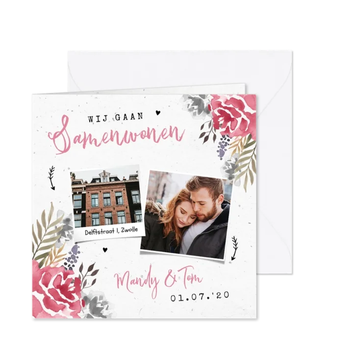 Verhuiskaart stijlvol samenwonen bloemen roze foto