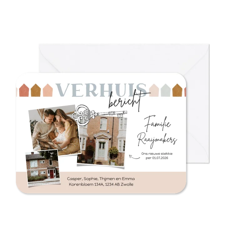 Verhuiskaart verhuisbericht met foto's en sleutel
