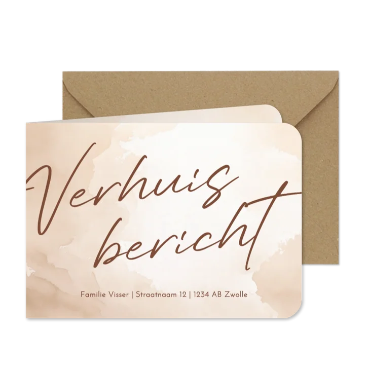 Verhuiskaartje waterverf beige verhuisbericht