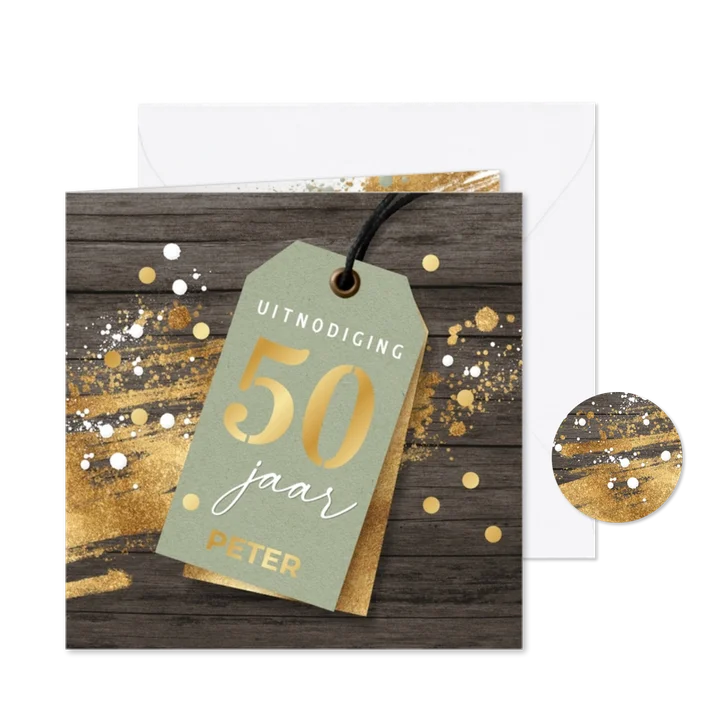 Verjaardag feest uitnodiging man label hout