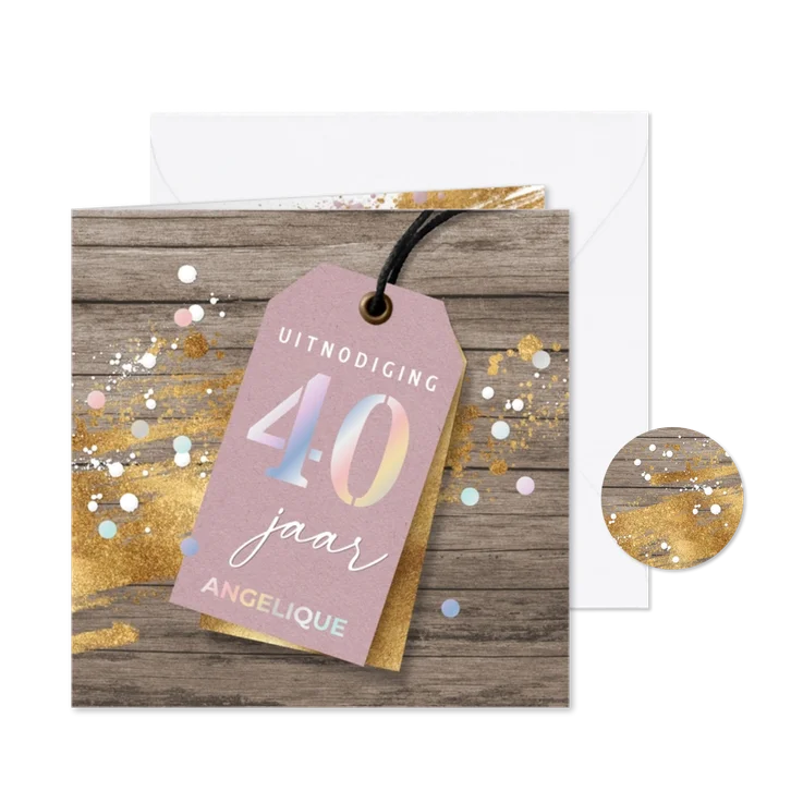 Verjaardag feest uitnodiging vrouw label hout