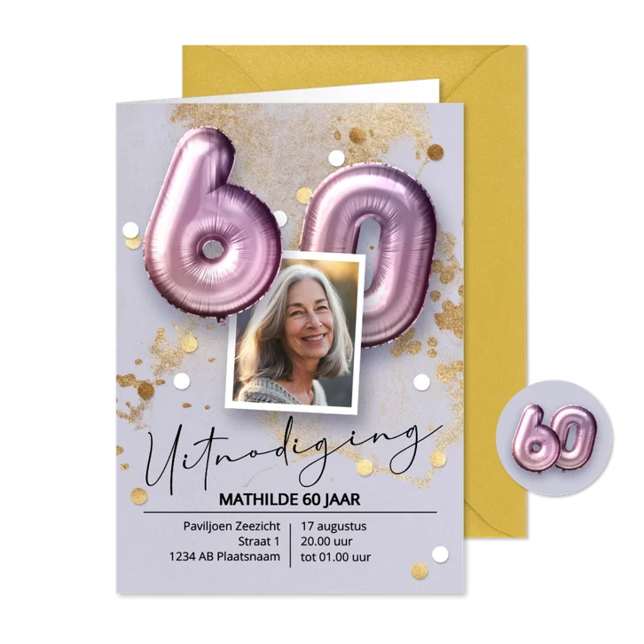 Verjaardag uitnodiging 60 jaar ballonnen vrouw