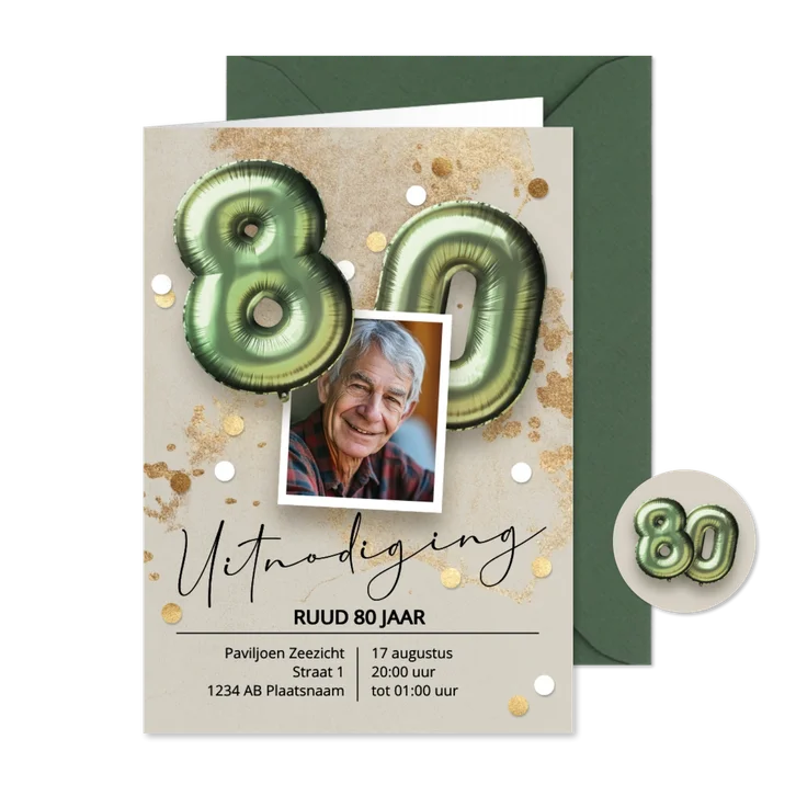 verjaardag uitnodiging 80 jaar ballonnen