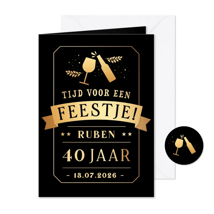 Verjaardagsfeest uitnodiging met bier en wijn in goudlook