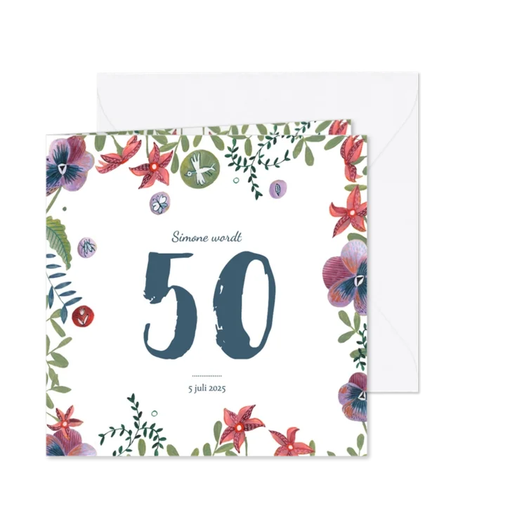 Verjaardagsfeestje uitnodiging bloemen rand