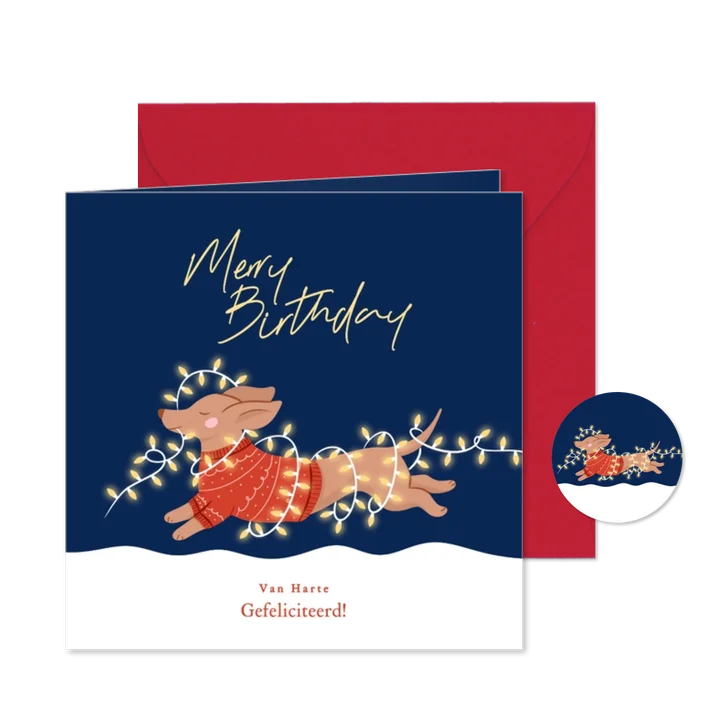 Verjaardagskaart kerst met teckel merry birthday