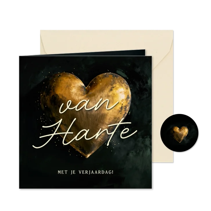 Verjaardagskaartje kerst van harte gouden hart