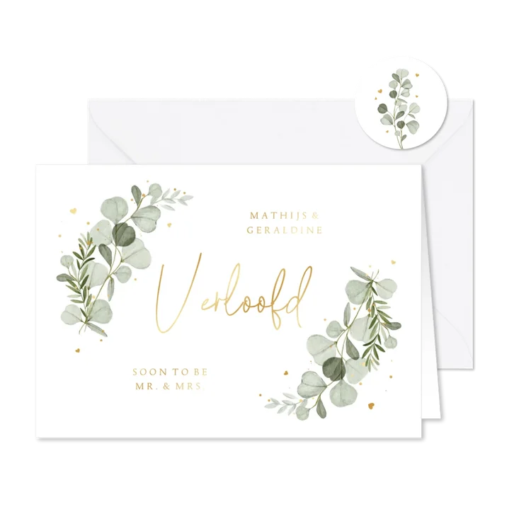 Verlovingskaart eucalyptus goud hartjes stijlvol 