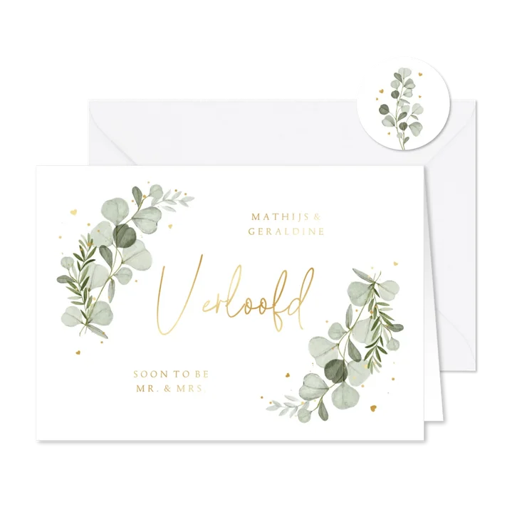 Verlovingskaart eucalyptus goud hartjes stijlvol 