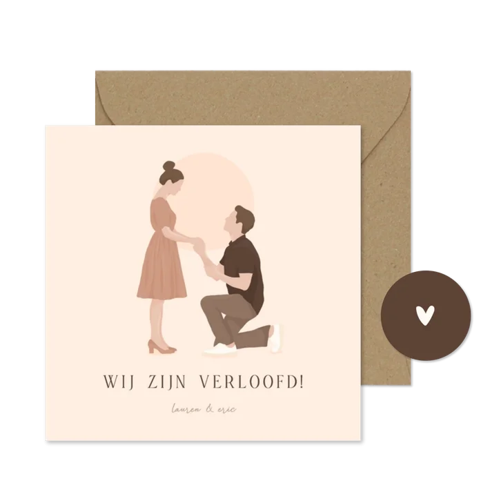 Verlovingskaart met illustratie portret van aanzoek