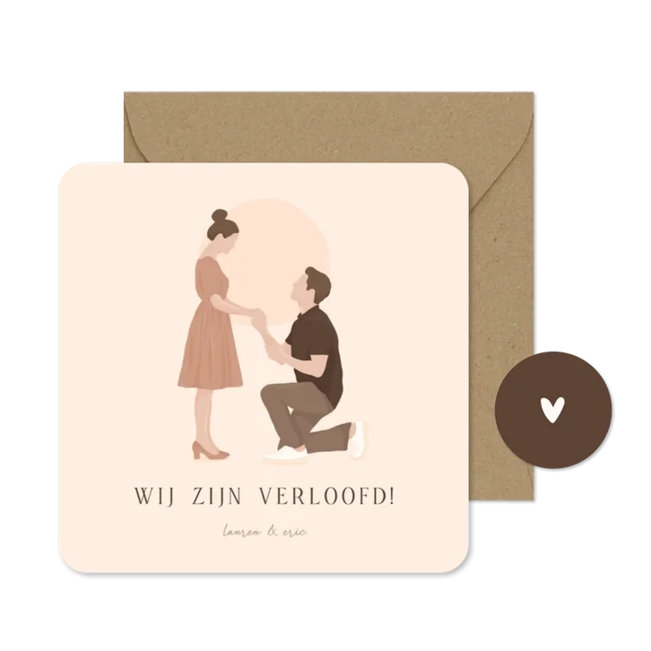 Verlovingskaart met illustratie portret van aanzoek