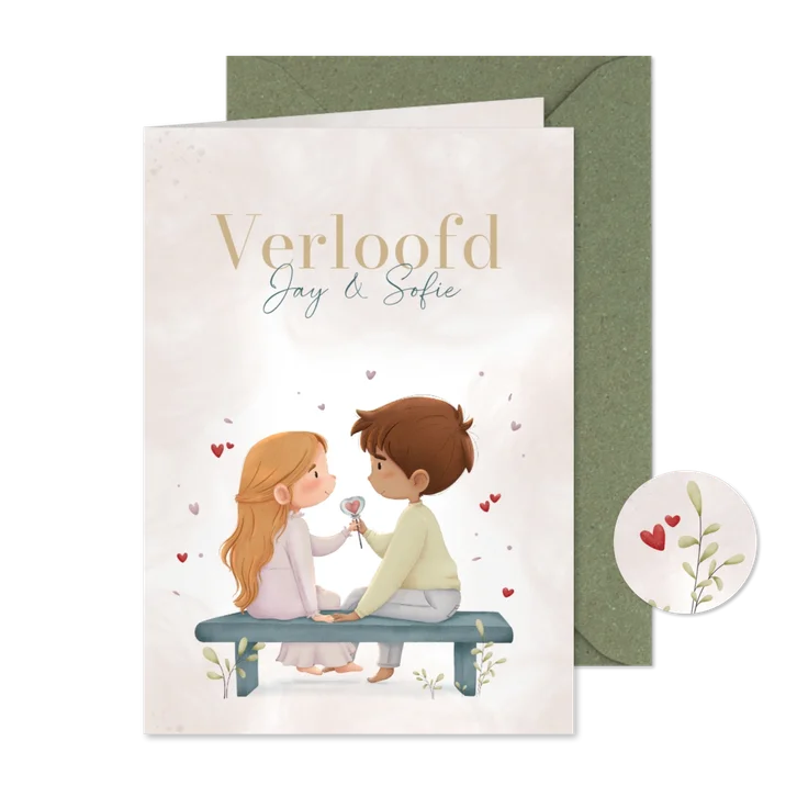 Verlovingskaart met schattige illustratie van stel