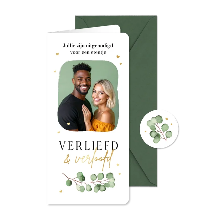 Verlovingskaart uitnodiging etentje eucalyptus