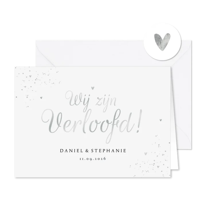 Verlovingskaart uitnodiging zilver stijlvol hartjes