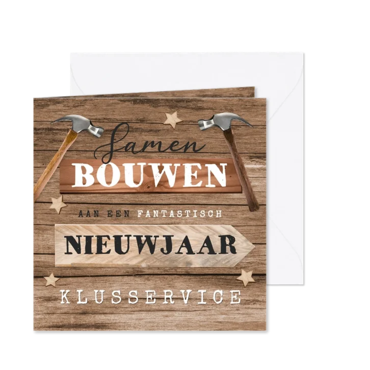 Vierkante zakelijke kerstkaart bouwbedrijf klussen hout