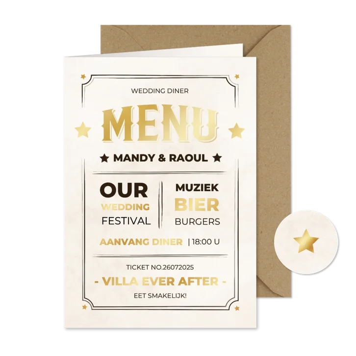 Vintage menukaart ticket vintage stijl met goud