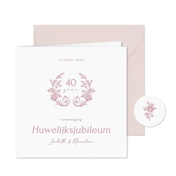 Vintage uitnodiging huwelijksjubileum met klassieke rozen