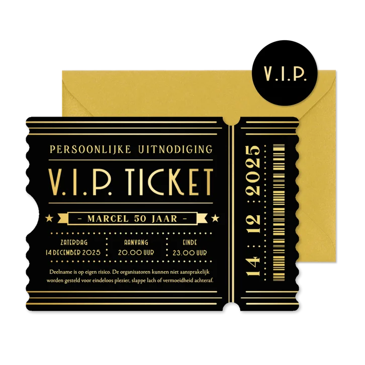 V.I.P. ticket uitnodiging verjaardag feestje in ticket vorm