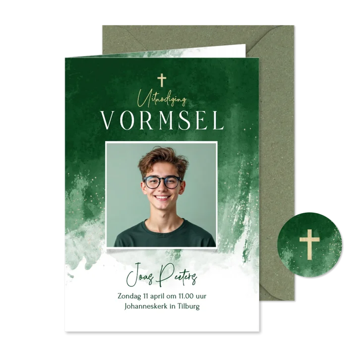 Vormsel uitnodigingskaart waterverf donkergroen foto