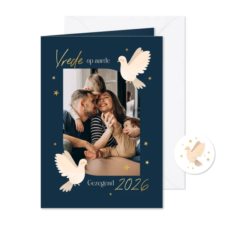 Vredesduif christelijk fotokaart sterren goud kerst