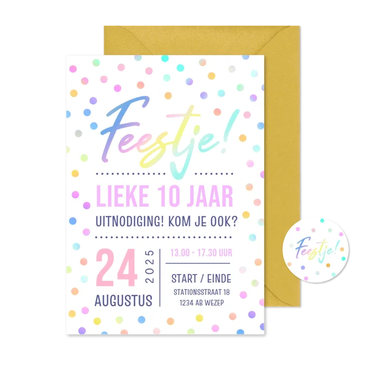 Vrolijk en hip kinderfeestje uitnodiging confetti meisje