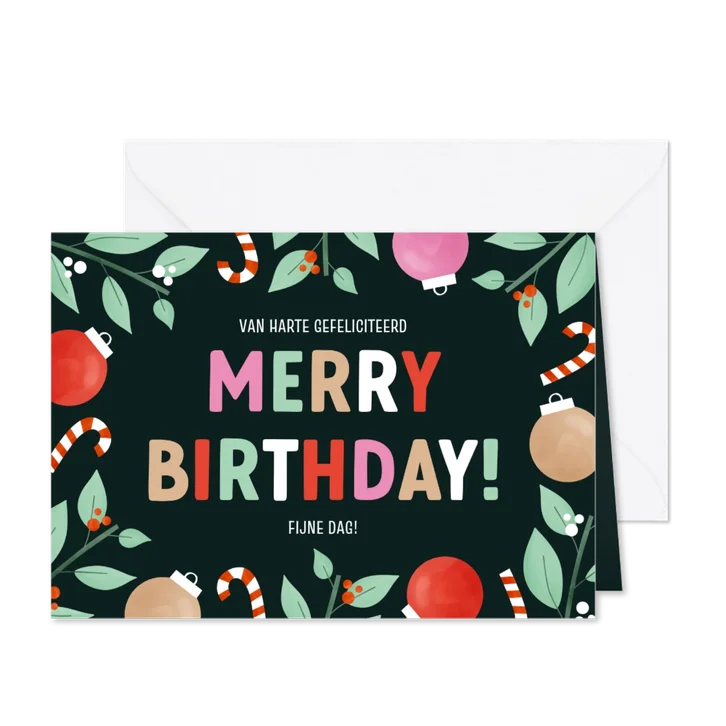 Vrolijk kaartje kerstverjaardag merry birthday patroontje