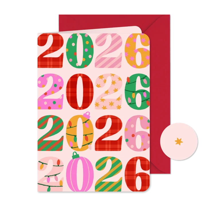 Vrolijk kerstkaartje 2026 versierd gekleurd