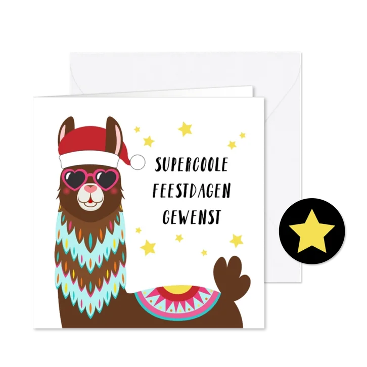 Vrolijke kerstkaart met alpaca