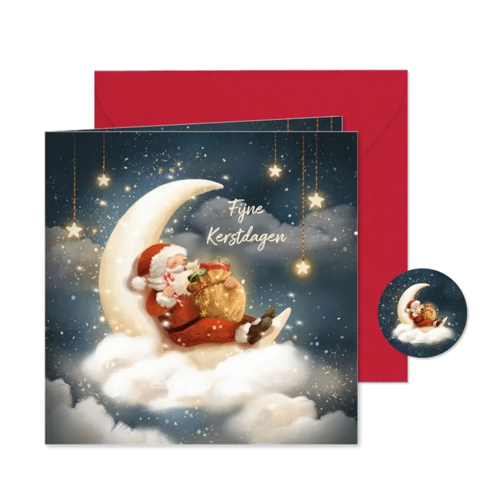 Vrolijke kerstkaart met de kerstman op de maan!