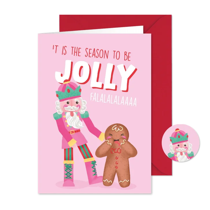 Vrolijke kerstkaart met illustratie van notenkraker