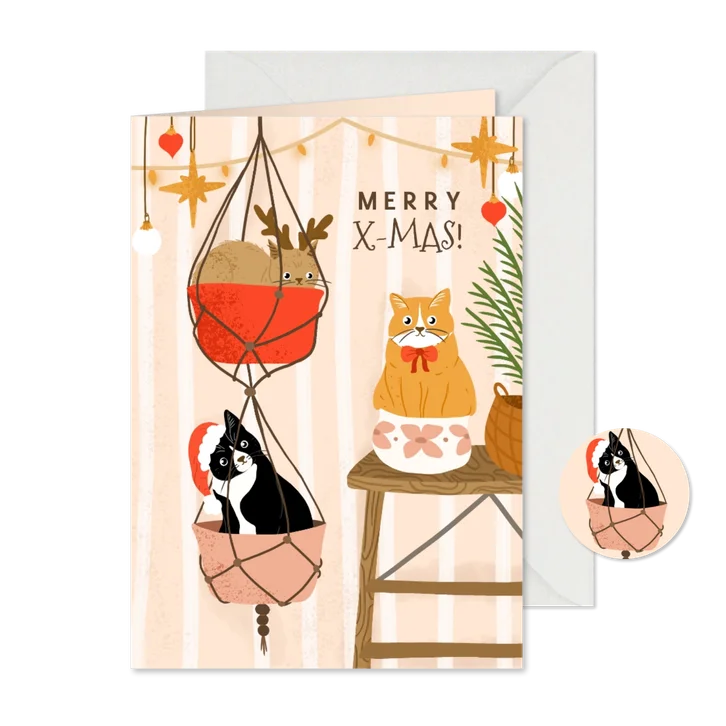 Vrolijke kerstkaart met katten