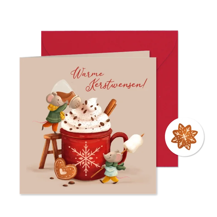 Vrolijke kerstkaart schattige muizen en kerstkoekjes