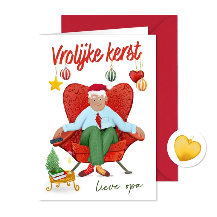Vrolijke kerstkaart voor je opa in z'n stoel