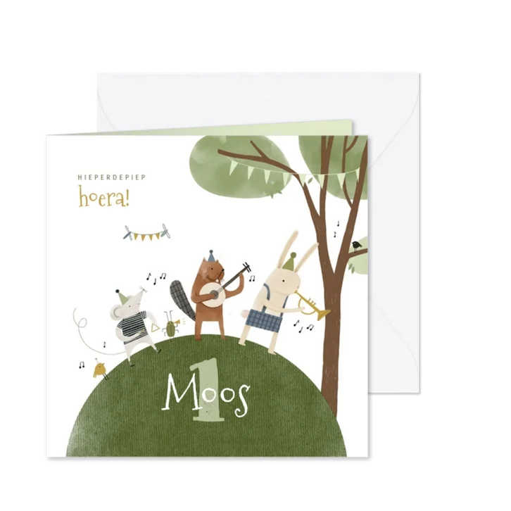 Vrolijke kinderfeestje uitnodiging 1 jaar dieren en muziek