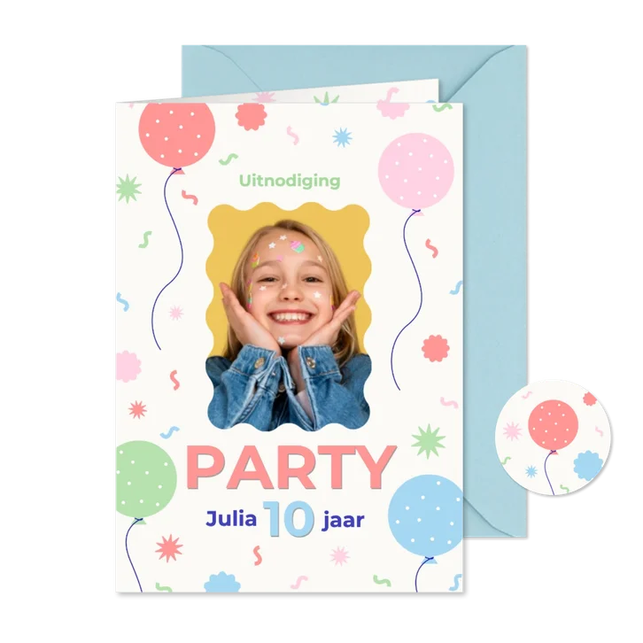 Vrolijke kinderfeestje uitnodiging met foto modern