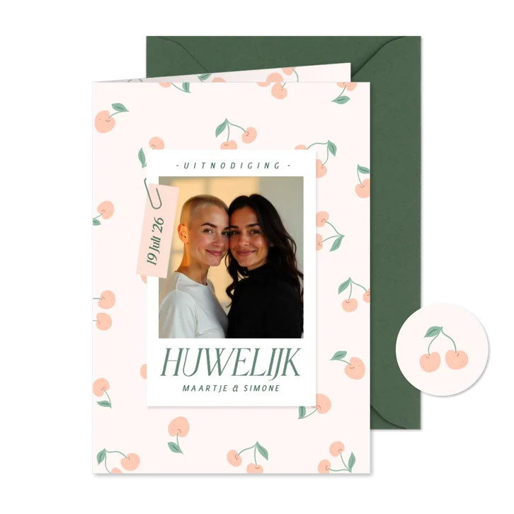 Vrolijke trouwkaart met kersjes patroon foto fruit