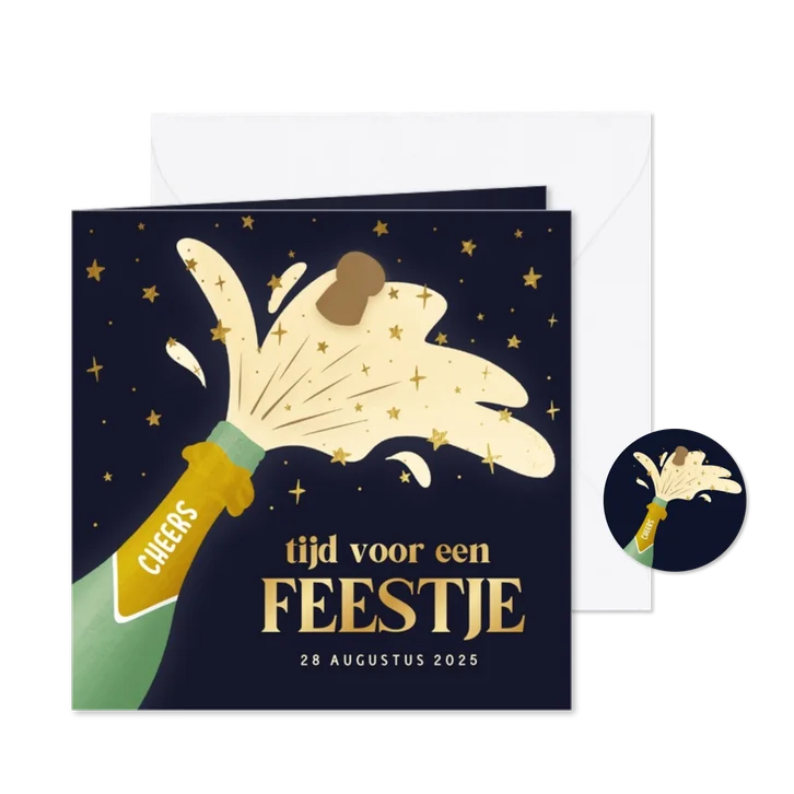 Vrolijke uitnodiging met knallende champagnefles