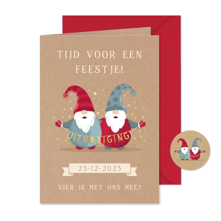 Vrolijke uitnodiging voor een kerstfeest met kerstkabouters