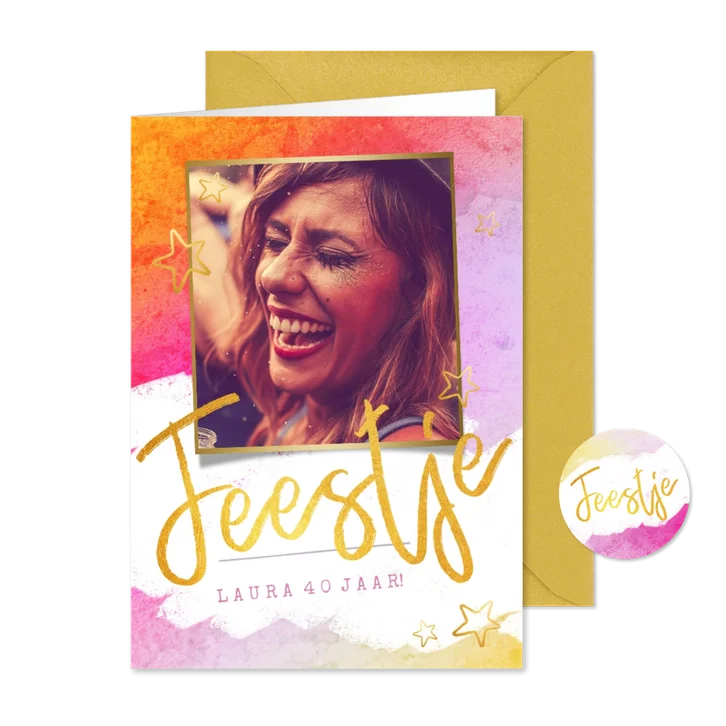 Vrolijke uitnodiging waterverf en goud voor verjaardagsfeest