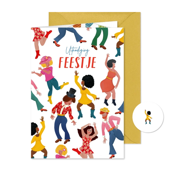 Vrolijke uitnodigingskaart met dansende mensen