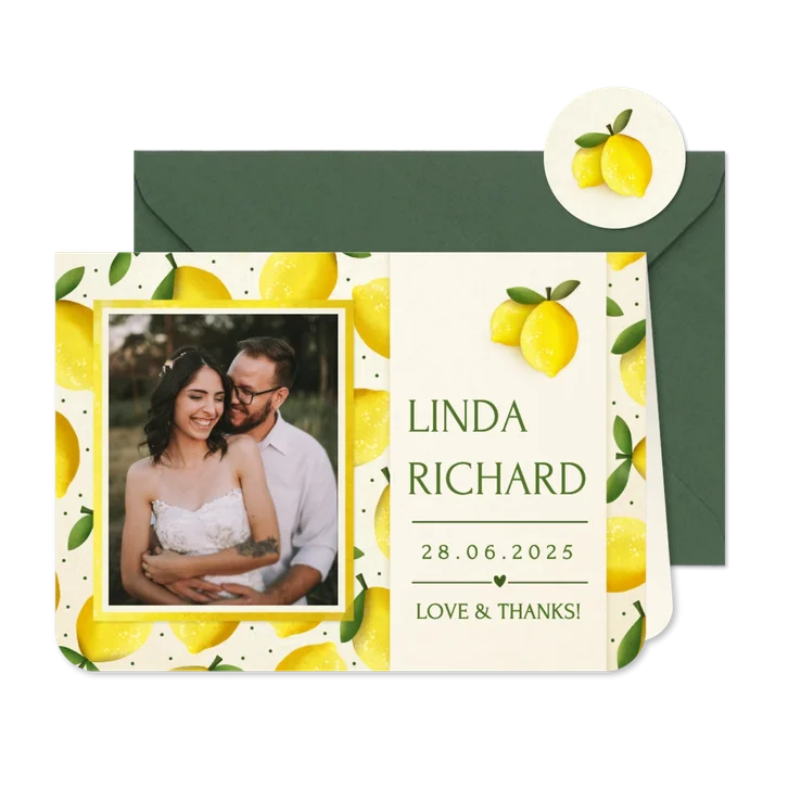 Vrolijke zomerse bedankkaart met citroenen - trouwen