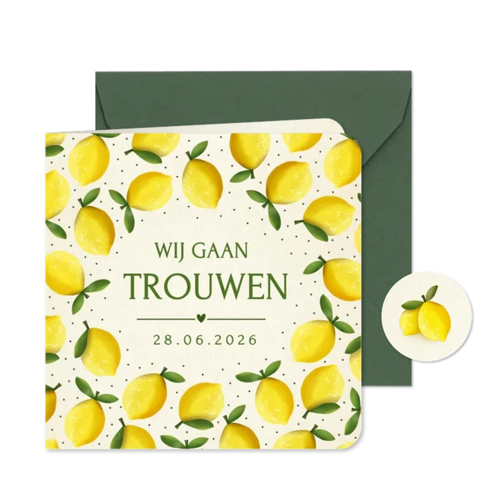 Vrolijke zomerse trouwkaart met patroon van citroentjes