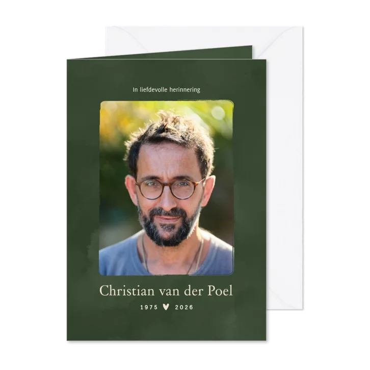 Waterverf bedankkaart voor rouw donkergroen met hartje