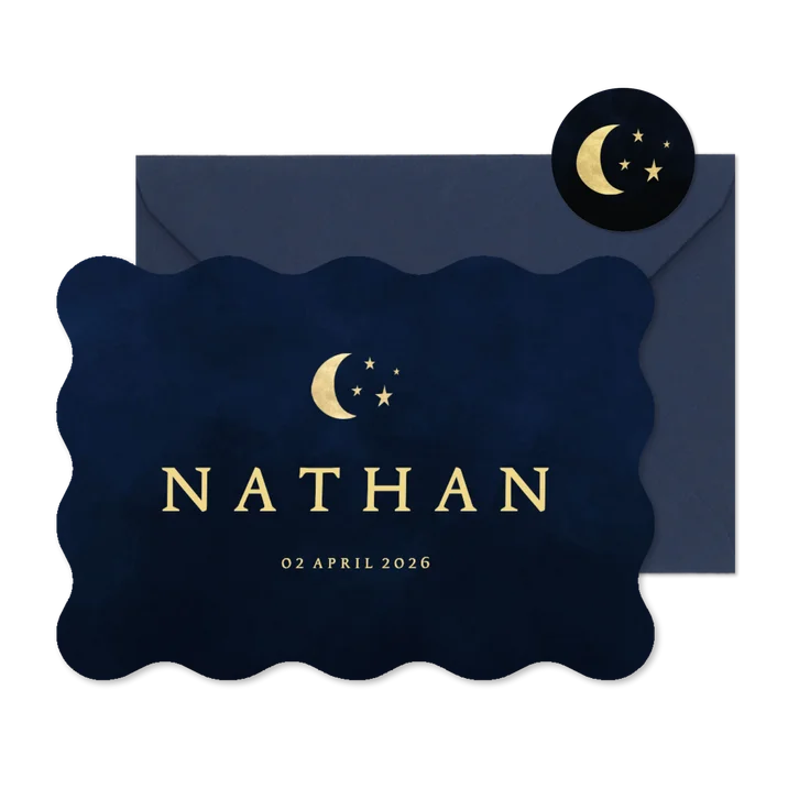 Waterverf geboortekaartje jongen sterren en maantje