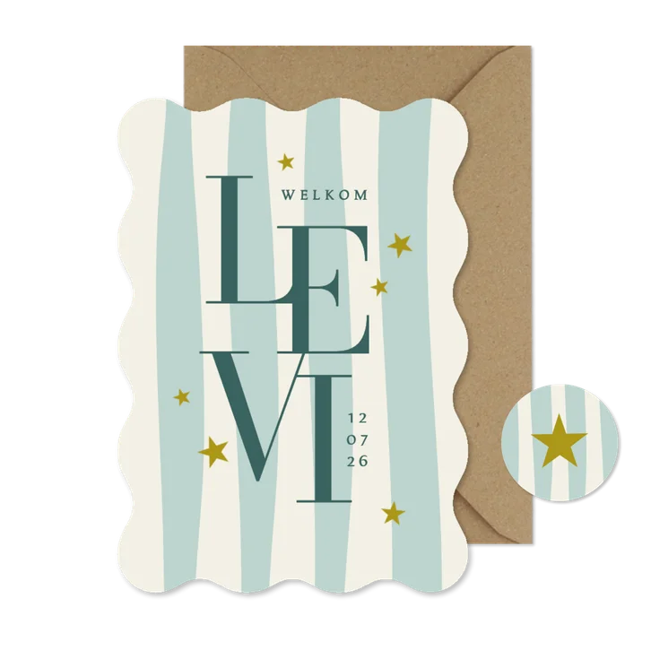 Wave geboortekaartje stijlvol gestreept grafisch sterren