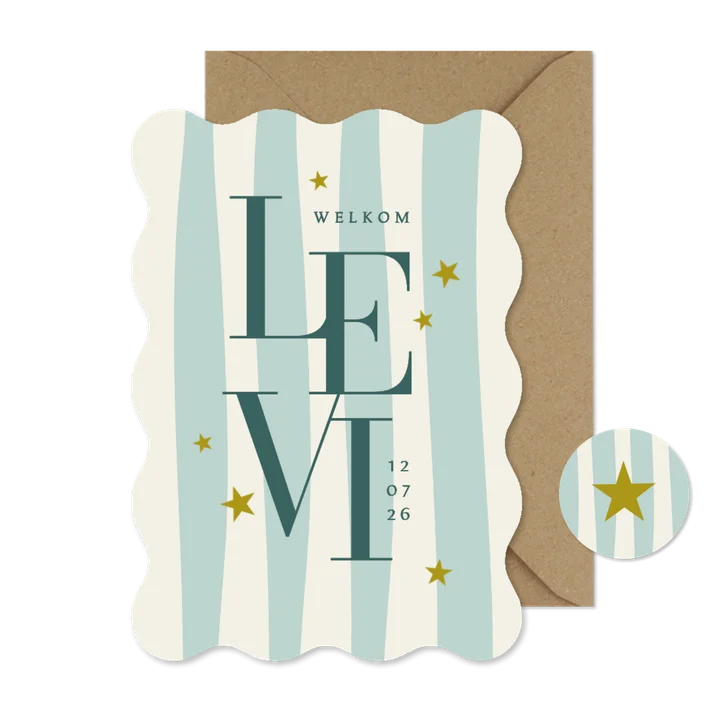 Wave geboortekaartje stijlvol gestreept grafisch sterren