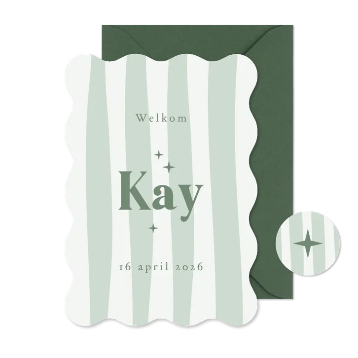 Wave geboortekaartje stoer gestreept sterretjes groen