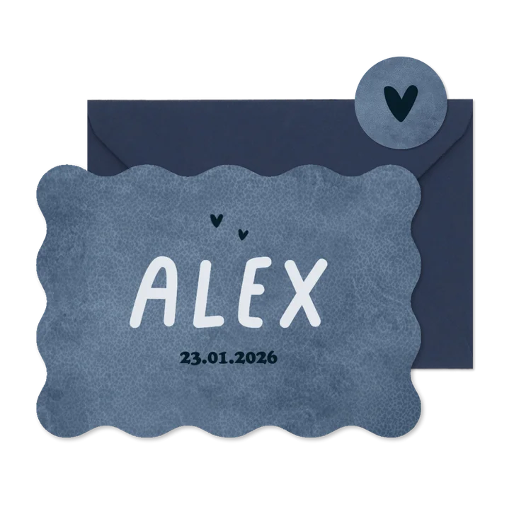 Wave geboortekaartje stoer typografisch donkerblauw print